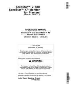 John Deere SeedStar 2 & SeedStar XP Monitor Worldwide Edition (740101-745100) Operator's Manual (OMA89851)