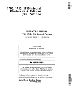 John Deere 1700, 1710 & 1730 Integral Planters U.S. & Austraila Edition (740101-750100) Operator's Manual (OMA89929)
