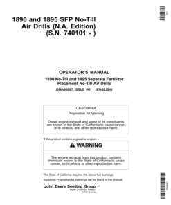 John Deere 1890 & 1895-SFP No-Till Air Drills Americas Edition (740101-745100) Operator's Manual (OMA90087)