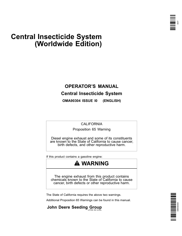 John Deere Central Insecticide System Operator's Manual (OMA90304)