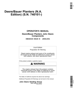 John Deere Components for DB44, DB58, DB60, DB66, DB80, DB88, DB90, & DB120 Deere/Bauer Planters Worldwide Edition (740101-745100) Operator's Manual (OMA90345)