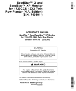 John Deere Seedstar 2, Seedstar XP Monitor for 1720CCS 12x2 Twin Row Planter (740101-) Operator's Manual (OMA90949)