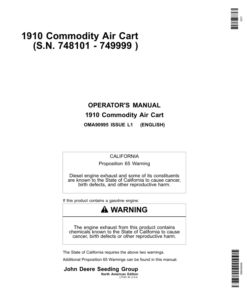 John Deere 1910 Commodity Air Cart (Ground Driven) North America (748101-750100) Operator's Manual (OMA90995)