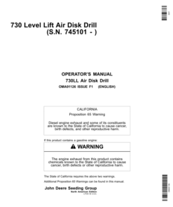 John Deere 730 Level Lift Air Disk Drill North America (745101-750100) Operator's Manual (OMA91126)
