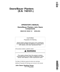 John Deere Components Standard Units for DB44, DB58, DB60, DB66, DB80, DB88, DB90, & DB120 Deere/Bauer Planters Worldwide Edition (745101-750100) Operator's Manual (OMA91238)