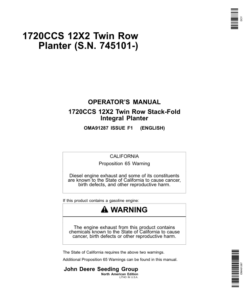 John Deere 1720CCS 12x2 Twin Row Planter (745101-) Operator's Manual (OMA91287)