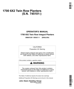 John Deere 1700 6x2 Twin-Row Planters (North American) Operator's Manual (OMA91291)