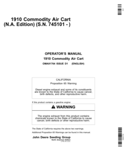 John Deere 1910 Commodity Air Cart (Ground Driven) Australian & American Edition (745101-755100) Operator's Manual (OMA91764)