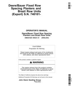John Deere Deere/Bauer Fixed Row Spacing Planters, Brazil Row Units (740101-) Operator's Manual (OMA91829)