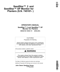 John Deere SeedStar & SeedStar XP Monitors Worldwide Edition (745101-750100) Operator's Manual (OMA92184)