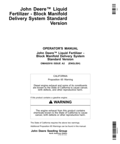 John Deere Liquid Fertilizer - Block Manifold Delivery System (Standard Version) Operator's Manual (OMA92916)