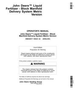 John Deere Liquid Fertilizer - Block Manifold Delivery System (Metric Version) Operator's Manual (OMA92917)
