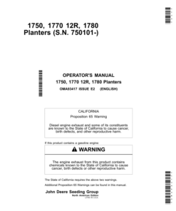 John Deere 1750, 1770 12R, & 1780 Planters North America (750101-) Operator's Manual (OMA93417)