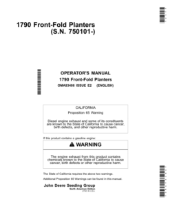 John Deere 1790 CCS Front-Fold Planters with Pro-Series XP Row Units (750101-) 23R, 24R, 31R, 32RW Operator's Manual (OMA93486)