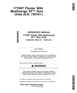 John Deere 1770NT 12/16/24 Row Planter with MaxEmerge XP Row Units Operator's Manual (OMA93499)