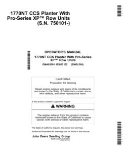 John Deere 1770NT CCS Pro-Series Planter 12/16/24 Row w/ XP Row Units Operator's Manual (OMA93501)