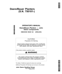 John Deere Components Standard Units for DB44, DB60, DB66, DB80, DB88, DB90, & DB120 Deere/Bauer Planters Worldwide Edition (750101-755100) Operator's Manual (OMA93546)