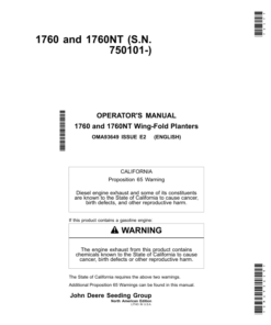 John Deere 1760, 1760NT Wing-Fold Planters (750101-) 6RN, 8RN, 8RW, 12RN Operator's Manual (OMA93649)