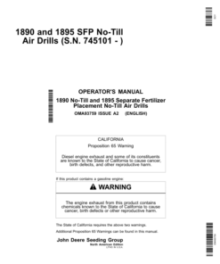 John Deere 1890 & 1895-SFP No-Till Air Drills North America & Australia Edition (745101-750100) Operator's Manual (OMA93759)
