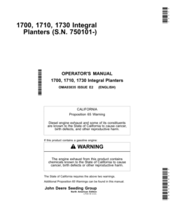 John Deere 1700, 1710 & 1730 Integral Planters North American & Australia Edition (750101- ) Operator's Manual (OMA93835)