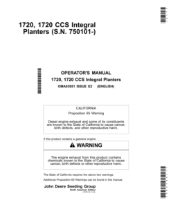 John Deere 1720, 1720 CCS Integral Planters (750101-) 8RW, 10RW, 12 RW, 12RN, 16 RN Operator's Manual (OMA93851)