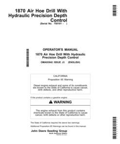 John Deere 1870 Air Hoe Drill North America (750101-760100) Operator's Manual (OMA93942)