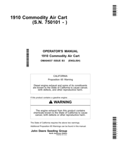 John Deere 1910 Commodity Air Cart (Hyd. Driven) Australian & American Edition (750101-755100) Operator's Manual (OMA94037)
