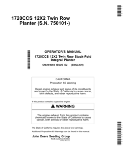 John Deere 1720CCS 12x2 Twin Row Planter (750101-) Operator's Manual (OMA94092)
