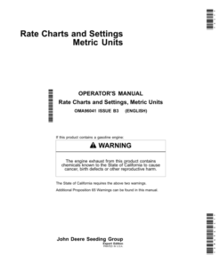 John Deere Rate Charts & Settings (Metric) Operator's Manual (OMA96041)