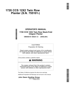 John Deere 1720 CCS 12X2 Twin Row Stack-Fold Integral Planter (755101-) Operator's Manual (OMA96310)