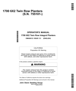 John Deere 1700 6X2 Twin Row Planters (North American) Operator's Manual (OMA96312)