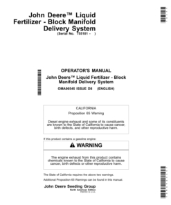 John Deere Liquid Fertilizer - Block Manifold Delivery System Operator's Manual (OMA96545)