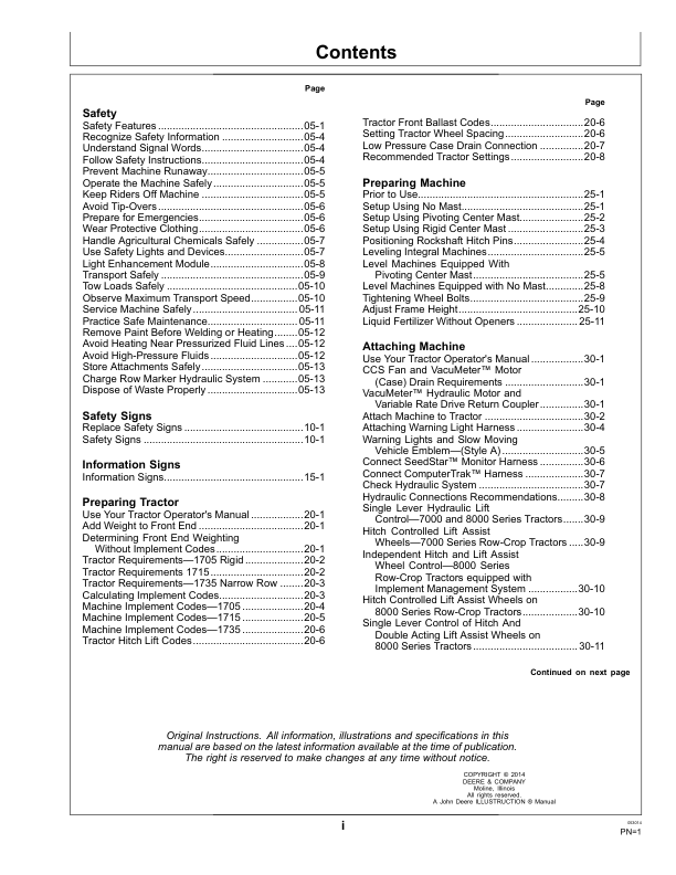 John Deere 1705, 1715 & 1735 Integral Planters Worldwide Edition (760101-765101) Operator's Manual (OMA97505) - Image 3