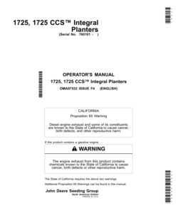 John Deere 1725 & 1725 CCS Integral Stack-Fold Planters Worldwide Edition (760101-765100) Operator's Manual (OMA97532)