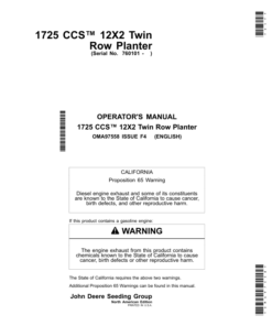 John Deere 1725 CCS 12X2 Twin Row Planter Worldwide Edition (760101-765100) Operator's Manual (OMA97558)