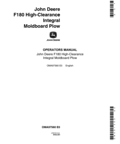 John Deere F180 High Clearance Integral Moldboard Plow Operator's Manual (OMA97560)