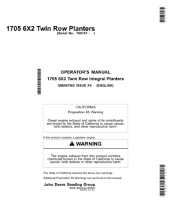 John Deere 1705 6X2 Twin Row Planters North America (760101-765100) Operator's Manual (OMA97565)