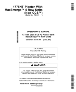 John Deere 1775NT Planter w/MaxEmerge 5 Row Units / (Non CCS) (760101-765000) (North American) Operator's Manual (OMA97694)