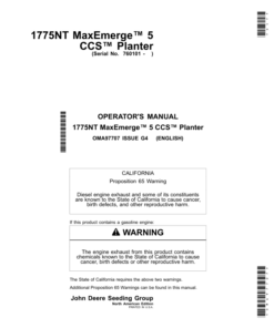 John Deere 1775NT Planters w/MaxEmerge 5 CCS (760101-765100) (North American) Operator's Manual (OMA97707)