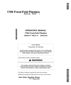 John Deere 1795 Front-Fold Planters Worldwide Edition (760101-765100) Operator's Manual (OMA98117)