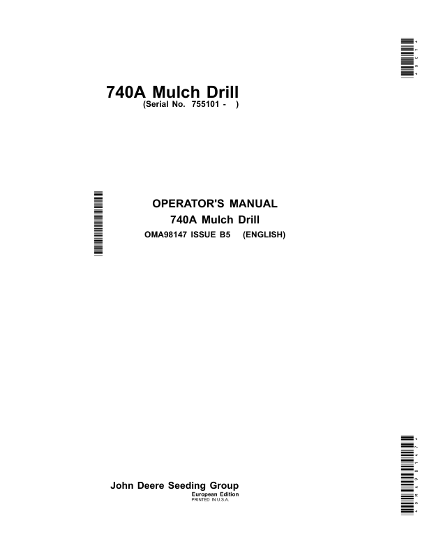 John Deere 740A Mulch Drills Operator's Manual (OMA98147)