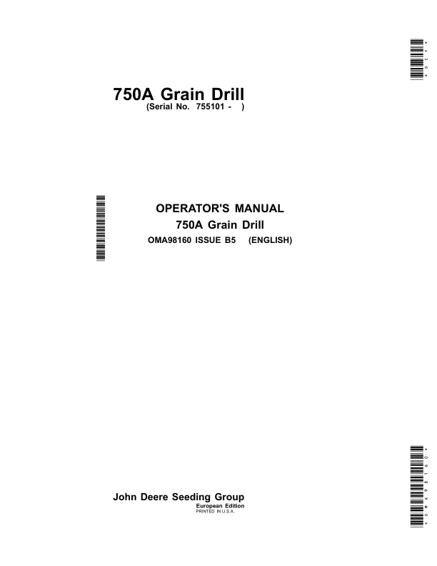 John Deere 750A Grain Drill Operator's Manual (OMA98160)