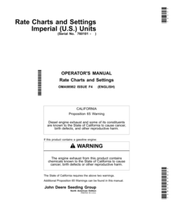 John Deere Rate Charts & Settings (Standard) (000000-765100) Operator's Manual (OMA98982)