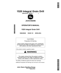 John Deere 1520 Integral Grain Drill (North America) (760101-Current) Operator's Manual (OMA99940)