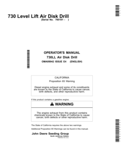 John Deere 730 Level Lift Air Disk Drill North America (760101-765100) Operator's Manual (OMA99942)