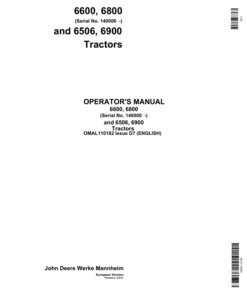John Deere 6600 & 3800 Tractors, 6506 & 6900 Tractors Operator's Manual (OMAL110182)