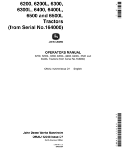 John Deere 6200, 6200L, 6300, 6300L, 6400, 6400L, 6500, 6500L Tractors (164000-) Operator's Manual (OMAL112048)