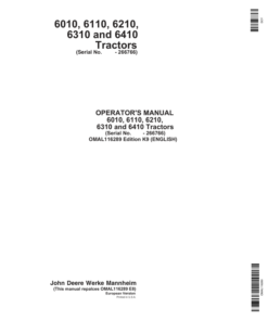 John Deere 6010, 6110, 6210, 6310 & 6410 Tractors Operator's Manual (OMAL116289)