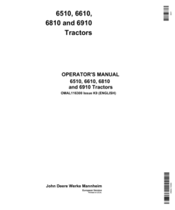 John Deere 6510, 6610, 6810 & 6910 Tractors Operator's Manual (OMAL116300)