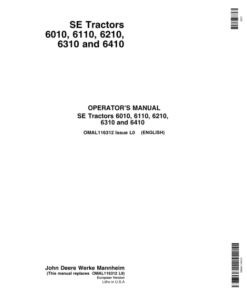John Deere SE 6010, SE 6110, SE 6210, SE 6310 & SE 6410 Tractors Operator's Manual (OMAL116312)